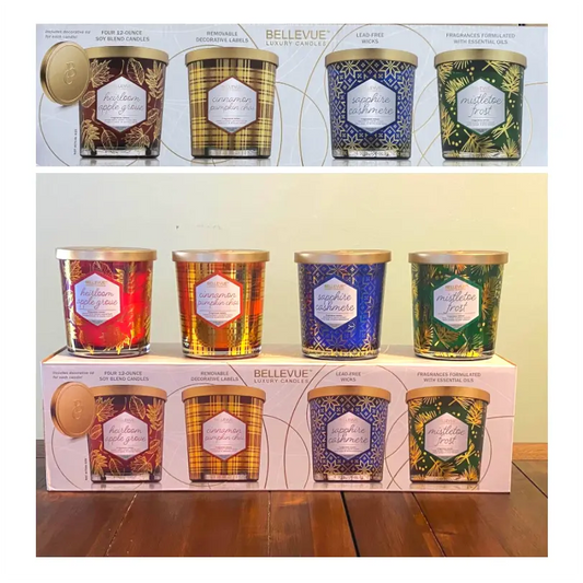 Bellevue Luxury Candles, 4 Soy Blend Candles 340g Each Lead-Free Wicks