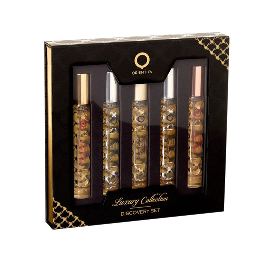 Orientica Luxury Collection 10ml EDP Oud Saffron + Velvet Gold + Amber Rouge + Royal Amber + Royal Bleu Spray Pen Gift Set