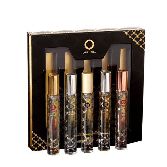 Orientica Luxury Collection 7.5ml EDP Oud Saffron + Velvet Gold + Amber Rouge + Royal Amber  + Royal Bleu Coffret Mini Set